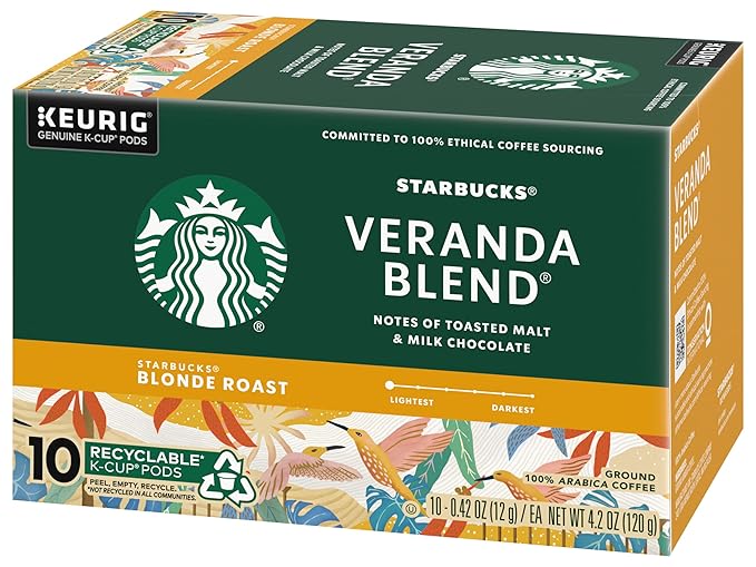 Starbucks Coffee K-Cup Pods Veranda Blend Coffee Blonde Roast 100% Arabica Coffee Keurig Genuine K-Cup Pods 10 CT K-Cup Pods Per Box (Pack of 6 Boxes)