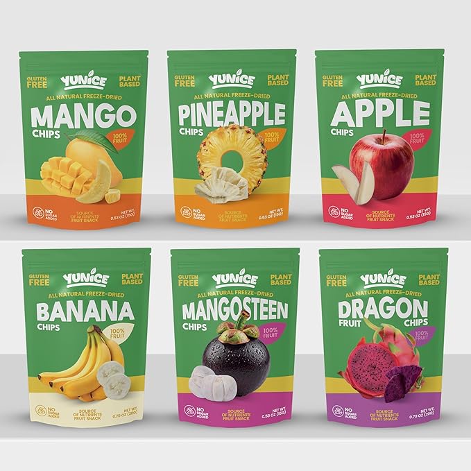 YUNiCE mangosteen Chips freeze dried mangosteen Fruit Snack 100% Real Fruit No Sugar Added Vegan Plant-Based Gluten Free Crispy Snack 0.53 oz Single Serve Pouches MANGOSTEEN (Pack of 12)