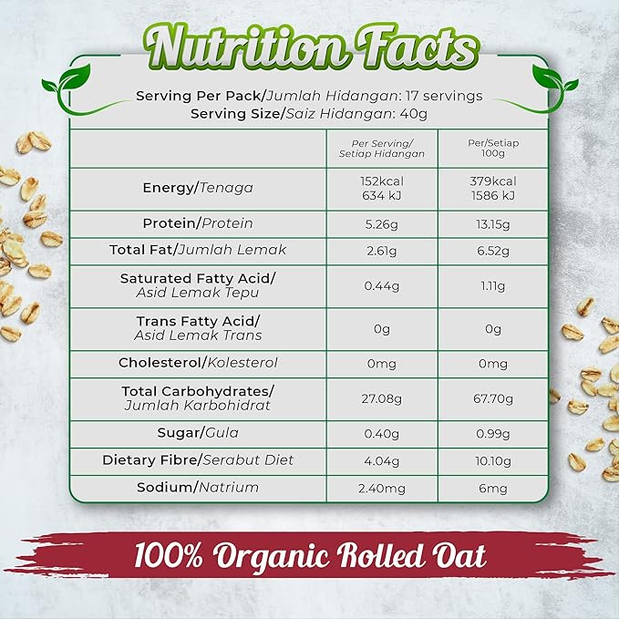 Premium Organic Rolled Oats USDA Organic Gluten Free Non-GMO. Great For Daily Breakfast Baked Goods &amp Snacks. [500g x 12 Packs] Country Farm