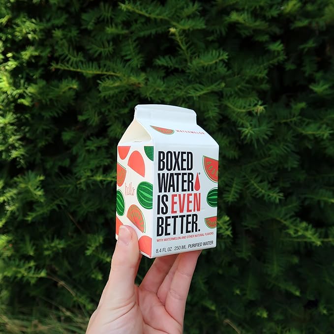 Mini Watermelon Boxed Water 8.5 oz. (24 Pack) – Better Than Premium Plastic Plant-Based Cartons BPA-Free Refillable Lunchbox Ready