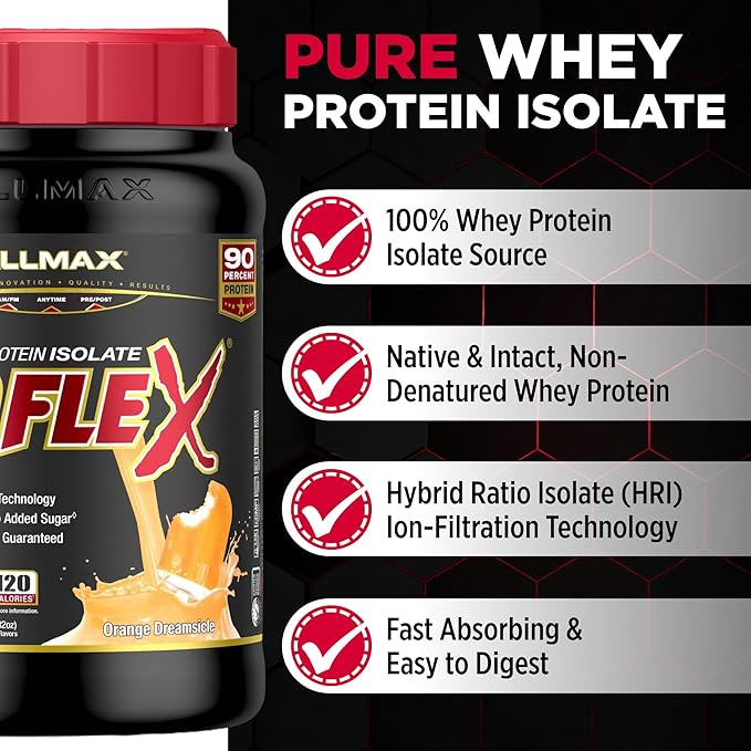 ALLMAX ISOFLEX Pure Whey Isolate Protein Powder - Gluten Free Low Lactose Sugar-Free - High-Protein Clean Keto-Friendly for Pre Post Workout Supplement for Women and Men | Orange Dreamsicle 2lb