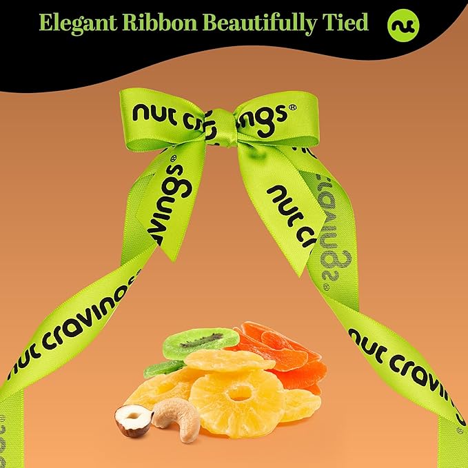 NUT CRAVINGS - Easter Dried Fruit &amp Mixed Nuts Gift Basket in Reusable Wooden Tray + Ribbon (12 Assortments) Ramadan Gifts Saint Patrick's Day Food Arrangement Healthy Snack Care Package Kosher