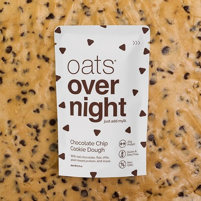 Oats Overnight Dark Chocolate Sea Salt 8 Pack &amp Chocolate Chip Cookie Dough 8 Pack - Vegan 20g Protein High Fiber Breakfast Shake - Gluten Free Non GMO Oatmeal
