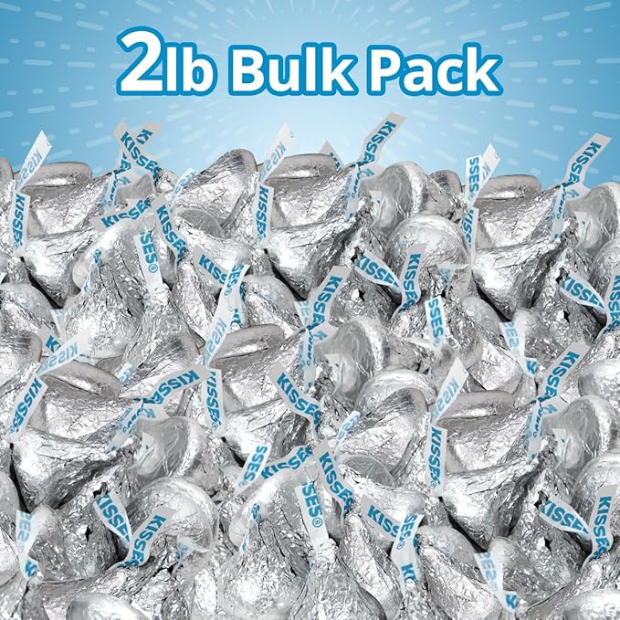 Bulk Milk Chocolate Candy 2 Pound Approx. 200 Pieces - Individually Wrapped Silver Foil Milk Chocolate Candy for Party Favors Candy Buffets Gifts &amp Treats