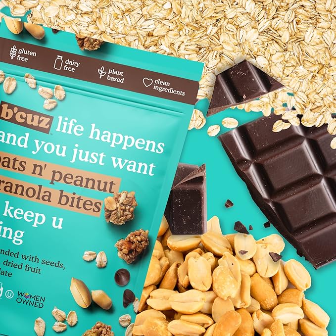 B'cuz Granola Bites 4-Bag Gluten Free Healthy Snacks for adults Healthy Granola Gluten Free Snack - Kosher Snacks for Kids Vegan Snack - 3 oz Oats 'n Peanuts (Pack of 4)