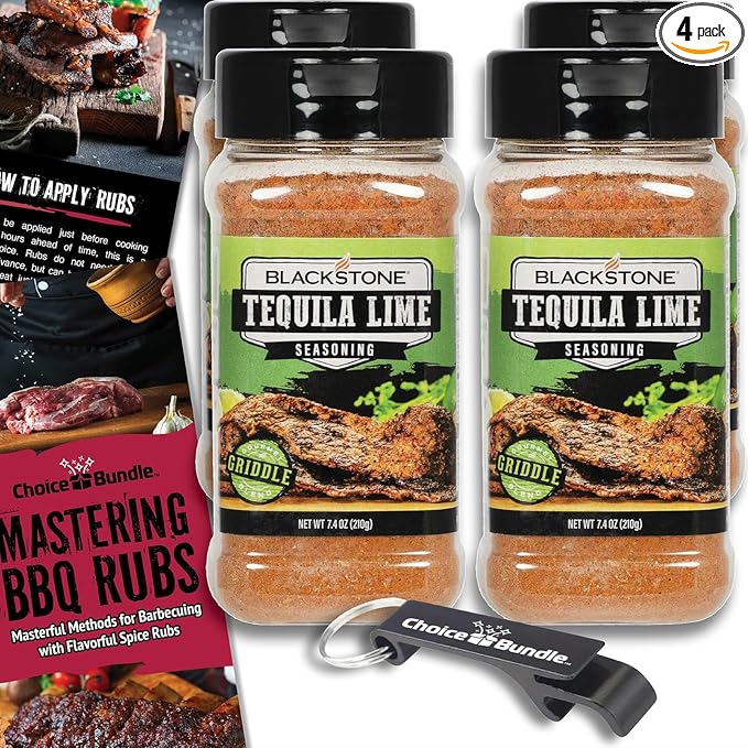 Blackstone Tequila Lime Seasoning – Gourmet Griddle Premium Barbecue Rub 4 Pk (29.6 oz) + BBQ Masters &amp Opener (6 Items)!