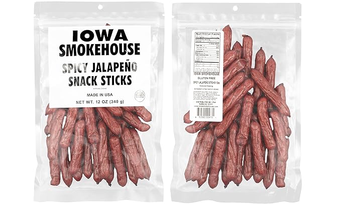 IOWA SMOKEHOUSE Snack Sticks Spicy Jalapeno - Smokey Snack Stick - Gluten Free - Resealable Bag &amp Ready to Eat Made with all USA Beef &amp Pork - 12 oz