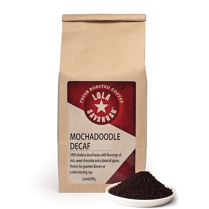 Lola Savannah Mochadoodle Ground Coffee - Roasted Arabica Beans with Sweet Chocolate &amp Subtle Spices | Decaf | 2lb Bag
