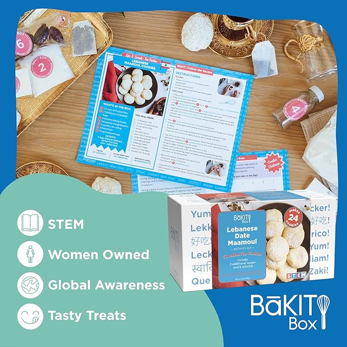 BāKIT Box Maamoul Cookie Baking Kit for Kids – Make Lebanese Date-Filled Cookies + Learn Culture – Printed Recipe &amp Activity Guides – Educational STEM Gift