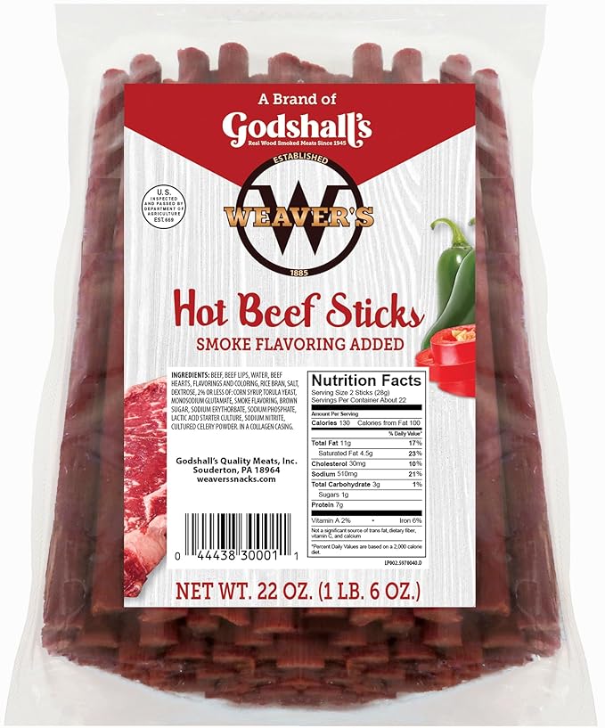 Weaver’s Hot Beef Sticks (44 hot &amp spicy 7 beef sticks per 22oz bag)
