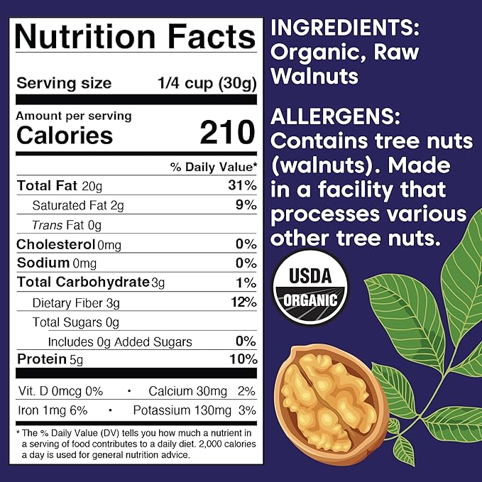 Wilderness Poets California Walnuts - Organic Raw Chandler Heirloom Variety - Golden Blonde Halves Bulk Size (64 Ounce - 4 Pound)
