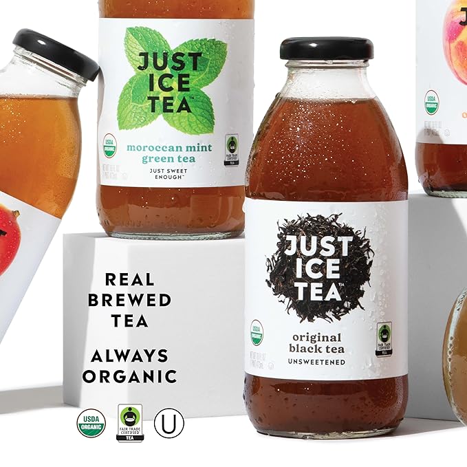 Just Ice Tea Organic Iced Tea 16 Fl Oz Glass Bottles (Unsweetened Original Black Tea Pack of 12)