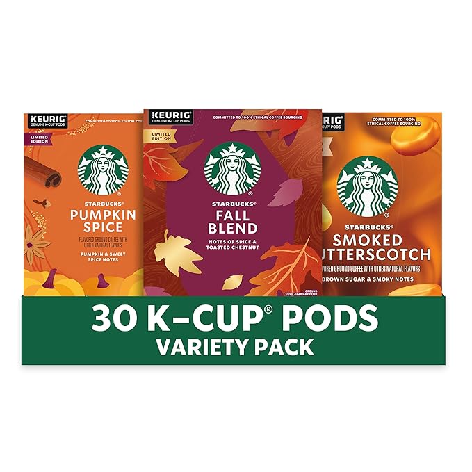 Starbucks K-Cup Coffee Pods Fall Bundle Medium Roast and Naturally Flavored Coffee for Keurig Brewers 100% Arabica Limited Edition 3 Boxes (30 Pods Total)