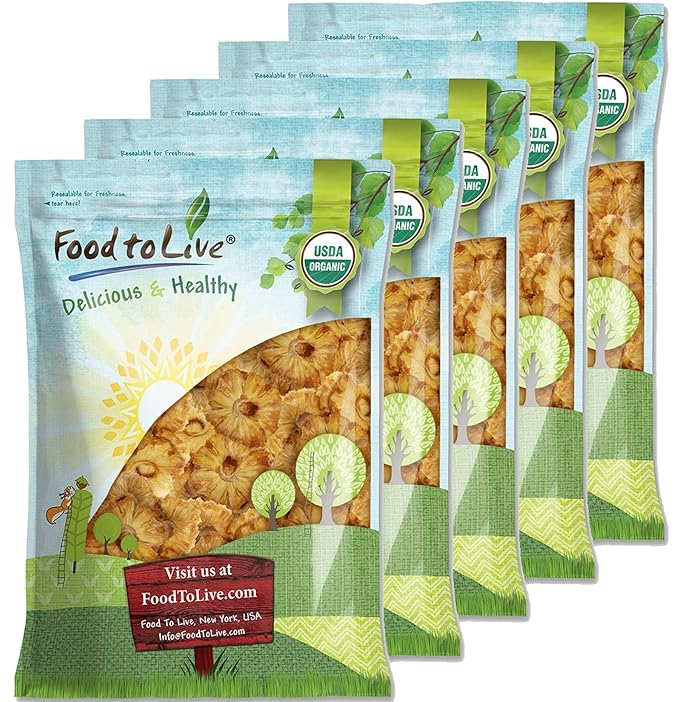 Food to Live Organic Dried Pineapple Rings 25 Pounds – Non-GMO Flavorful Chewy Fruit Snack Vegan Unsulfured No Sugar Added Bulk Great Addition to Desserts Cakes and Pies