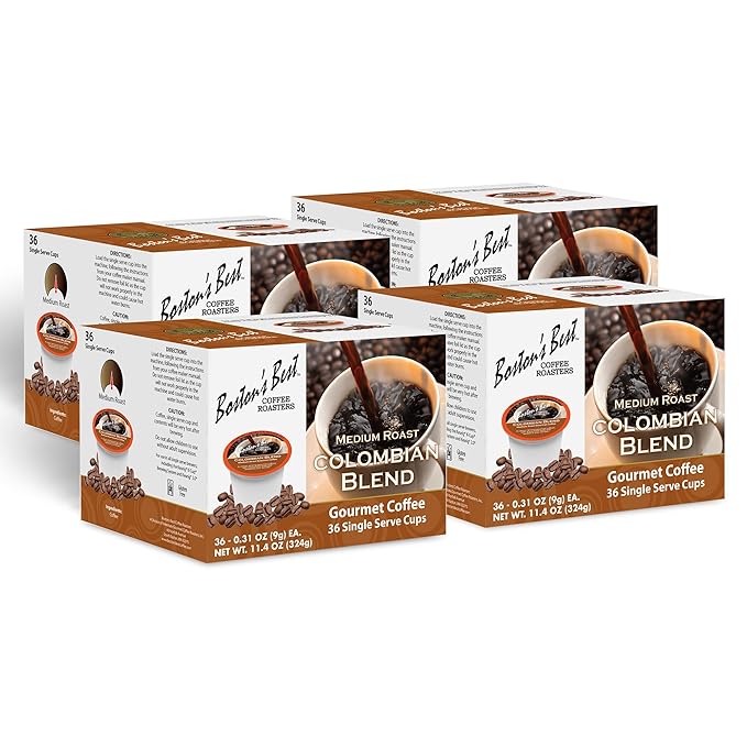 Boston’s Best - Colombian Blend Delectable Gourmet Bold Medium Roast Coffee Compatible with Keurig Coffee Maker 1 Count (144 Single Serve Cups)