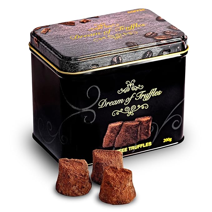 Dream of Truffles - Coffee Truffles | Bold Coffee Flavor | Smooth &amp Creamy | Dark Cocoa Dusted Candy Truffles in a Premium Gift Box | Made in Sweden | 200g
