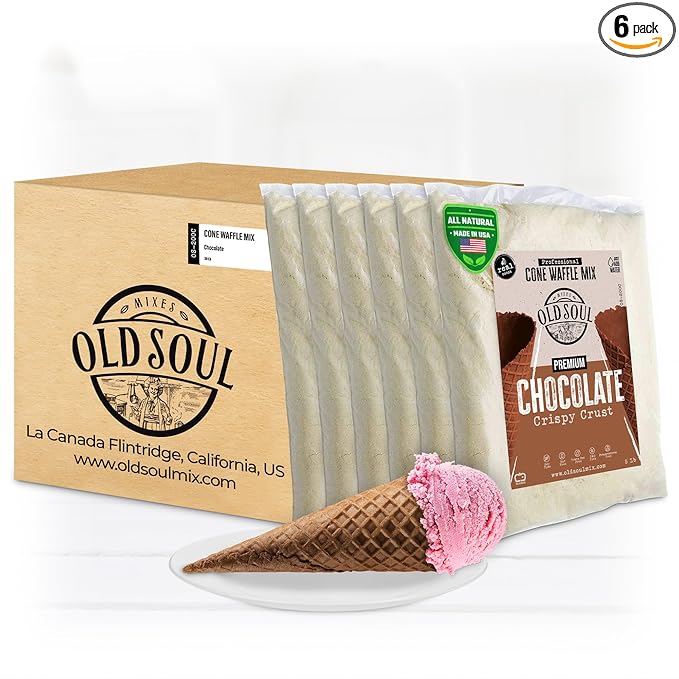 OLDSOUL Professional Cone Waffle Mix | Chocolate Flavor | 30 Lbs | 672 Pcs | Batter Mix | (30 Lbs Traditional)