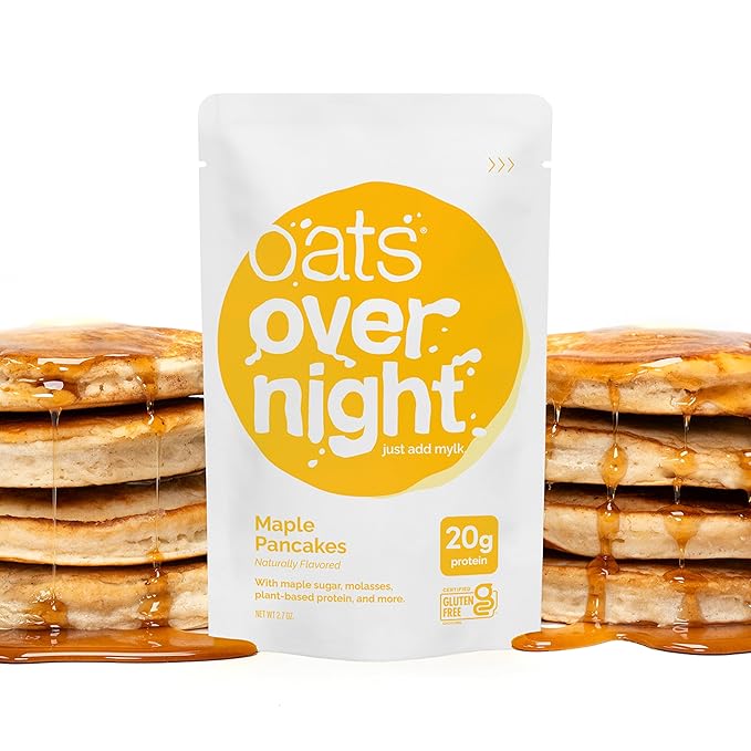Oats Overnight - Maple Pancakes - Vegan 20g Protein High Fiber Breakfast Shake - Gluten Free Non GMO Oatmeal (2.5 oz per meal) (8 Pack)