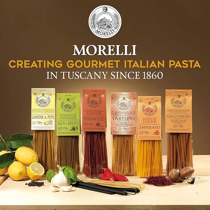 Morelli Organic Pasta Variety Pack - Black Squid Ink Pasta Linguine and Red Chili Linguine - Imported Italian Pasta Sampler - Includes Two-8.8 oz Packages of Gourmet Pasta from Italy