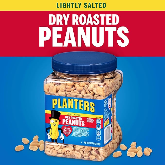 PLANTERS Peanuts Lightly Salted Peanuts Dry Roasted Snacks for Adults (6 ct Pack 2.2 lb Containers)