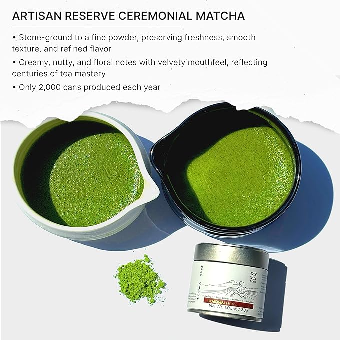 FKRO Tsuchiyama Limited Reserve Ceremonial Grade Matcha Green Tea Powder from Shiga Japan. Single Okumidori Cultivar 1st Harvest Stone-Ground. Flown in Fresh Monthly (30g/1.06oz) Tin