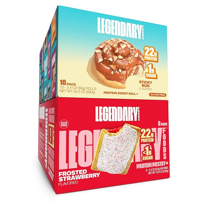 Legendary Foods 22 g Protein Pastry and Roll Bundle 18 Pack - Low Carb Meal Replacement Bar - Gluten Free Protien Snacks - Healthy Keto Snack Box - Low Sugar Energy Bars - Bariatric Diabetic Friendly