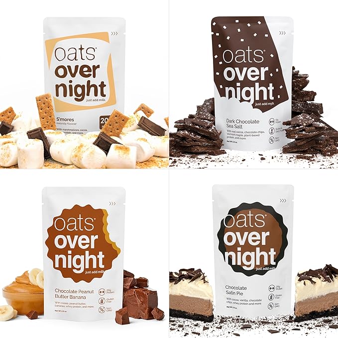 Oats Overnight Chocolate Variety Pack - High Protein High Fiber Breakfast Protein Shake - Gluten Free Oatmeal Non GMO High Protein Oatmeal - Smores Dark Chocolate Sea Salt &amp More Flavors (8 Pac
