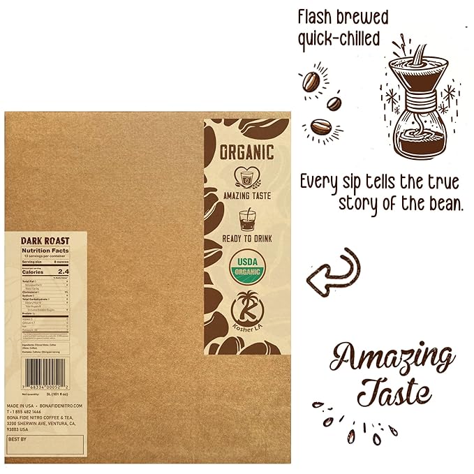 Better Than Cold Brew Coffee - Dark Roast 3L (101 Fl Oz) Bag in Box with Tap | Bold &amp Smoky Flavor | Eco-Friendly Packaging