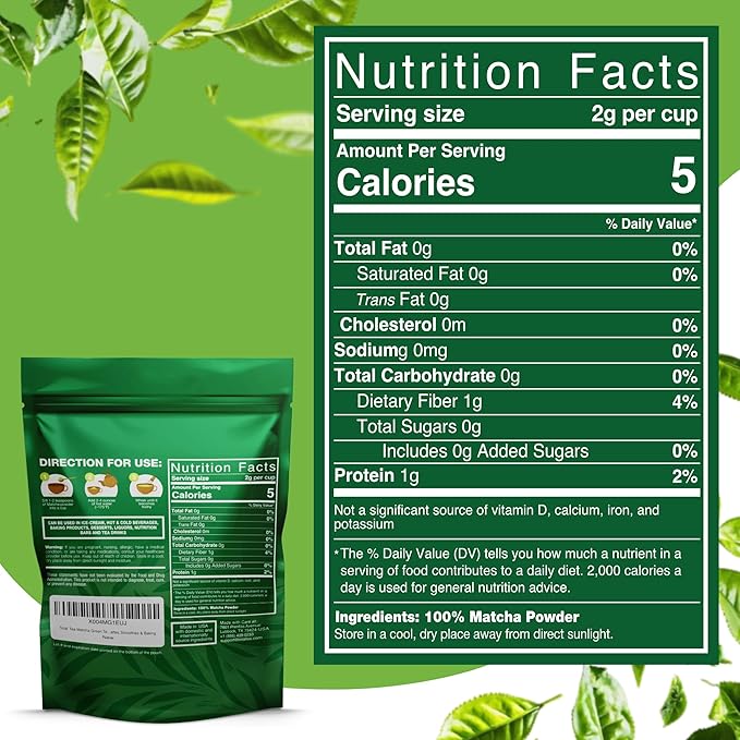 Organic Matcha Green Tea Powder (1lb) – Certified USDA Organic Powder for Matcha Latte Tea and Smoothies – Non-Gmo Antioxidant Rich Fruit Tea by Total Tea