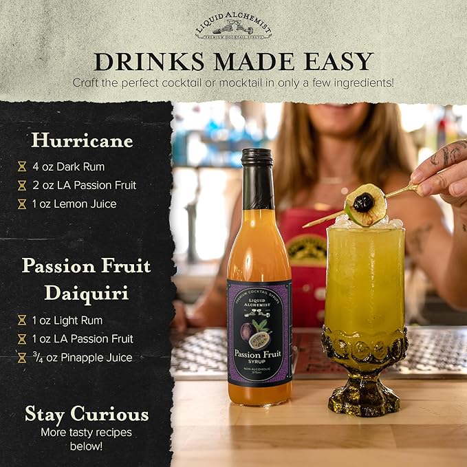 Liquid Alchemist Passion Fruit Syrup for Cocktails - Real Ingredients Make our Passion Fruit Puree for Cocktails the Perfect Margarita Mix - Non-GMO &amp Vegan (25.4 oz)