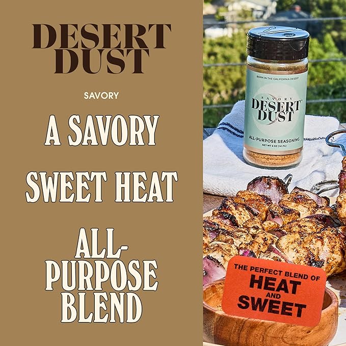 Desert Dust Savory Seasoning – Organic Date Sugar Gourmet Blend | Smoky Sweet &amp Low-Glycemic | All-Purpose Rub for Chicken Fish Veggies &amp More | Gluten-Free No MSG No Brown Sugar (24oz)