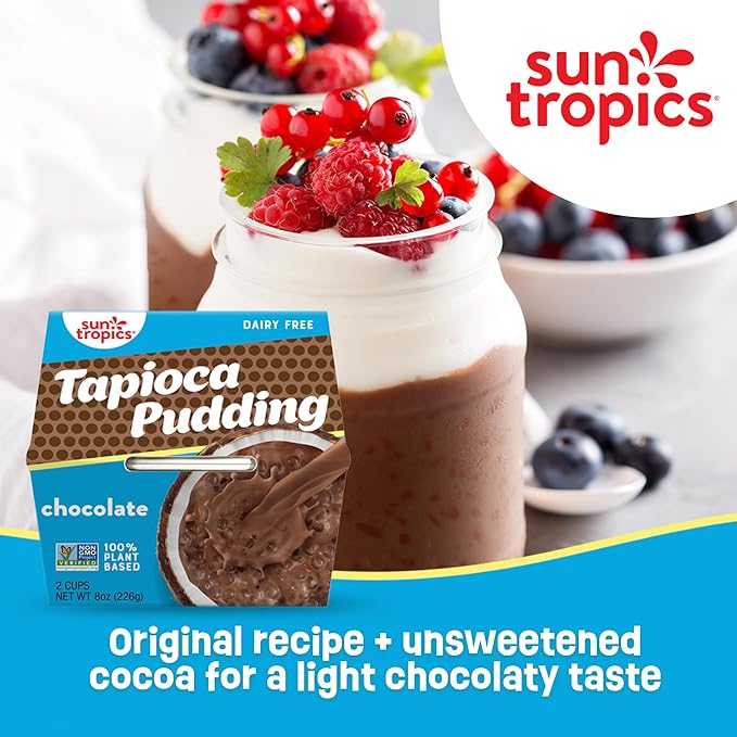 Sun Tropics Tapioca Pudding Chocolate | Vegan Puddings Dairy Free Puddings | Gluten Free Non-GMO | Ready-to-Eat Pudding Cups 4.0oz (Pack of 6)