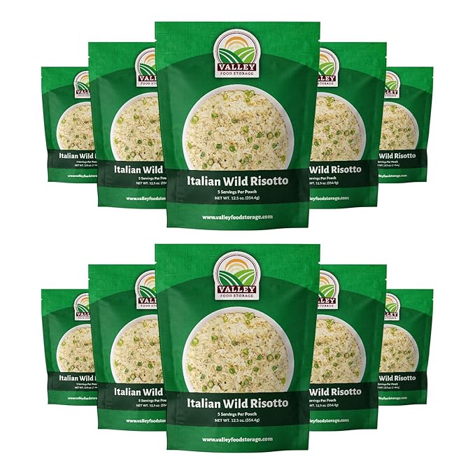 Valley Food Storage Italian Wild Risotto | 10-Bag Bucket 50 Servings | Premium Emergency Food Supply 25 Year Shelf Life | Survival Meal Kits Prepper Food Camping &amp Off-Grid Living | Packaged i