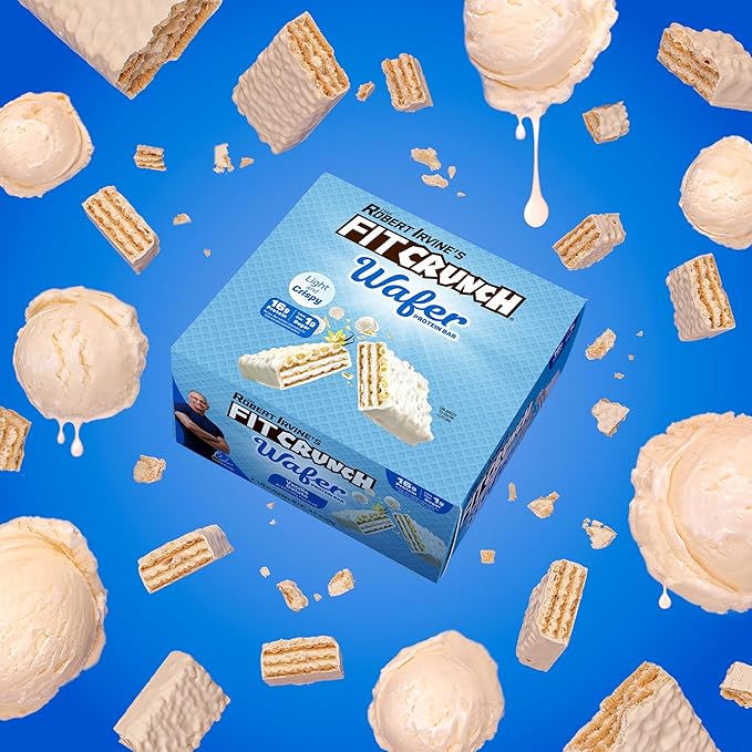 FITCRUNCH Wafer Protein Bars 16g of Protein &amp 1g of Sugar (9 Bars Vanilla Gelato)