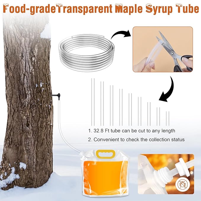 15 Sets Maple Syrup Tapping Kit 15 Tree Taps 15 Collection Bag with Lid (5 L) 15 Silicone Plug 32.8 Ft Tube BPA Free Maple Tree Tapping Kit Supplies for Experts Beginners