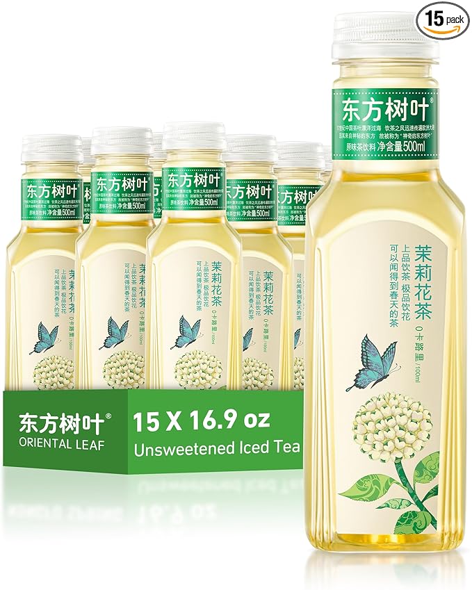 ORIENTAL LEAF Unsweetened Iced Tea – Bottled Jasmine Green Tea 16.9 FL oz bottles (Pack of 15) Sugar Free 0 Calories