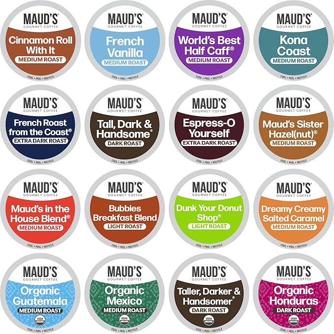 Maud's Coffee Lovers Variety Pack Coffee Pods 40 ct 16 Assorted Flavors in Single Serve Pods – 100% Arabica Beans Compatible with Keurig K Cups Maker
