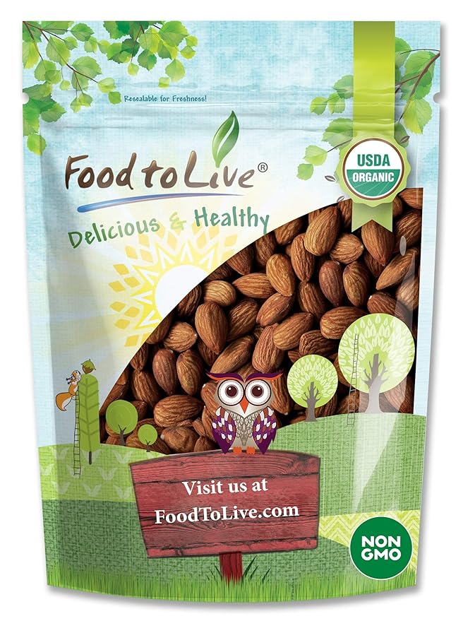 Food to Live Organic Dry Roasted Almonds 1.5 Pounds – Non-GMO Unsalted Vegan Keto Paleo Kosher Bulk High in Protein Dietary Fiber Vitamin E Copper Manganese Magnesium and Riboflavin.
