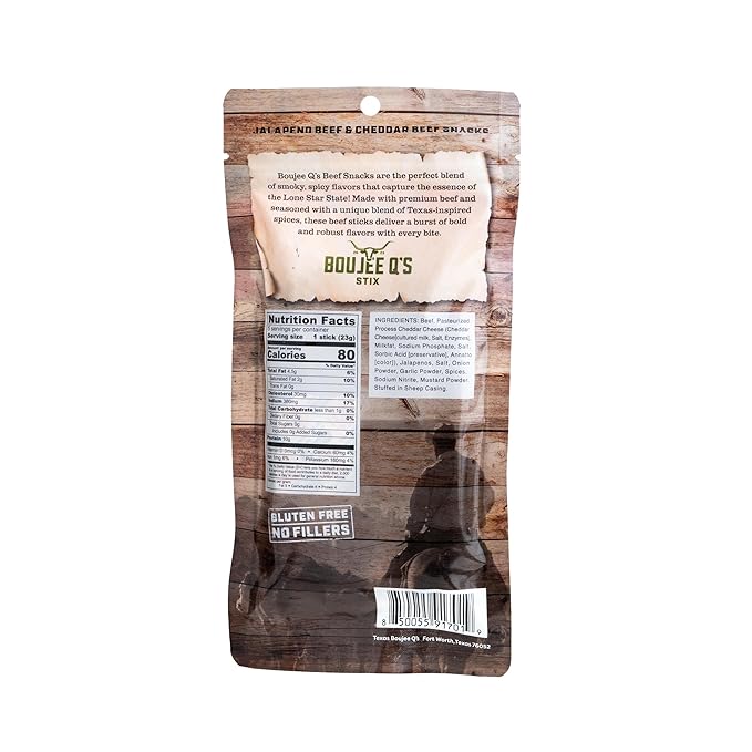 Boujee Q’s Beef Stix - Jalapeno &amp Cheddar - 100% Soft Beef Snack Sticks - Smoked Jerky-Style Protein Snack - Gluten-Free Low Carb No Sugar Keto Friendly - Made in USA - 3 Pack