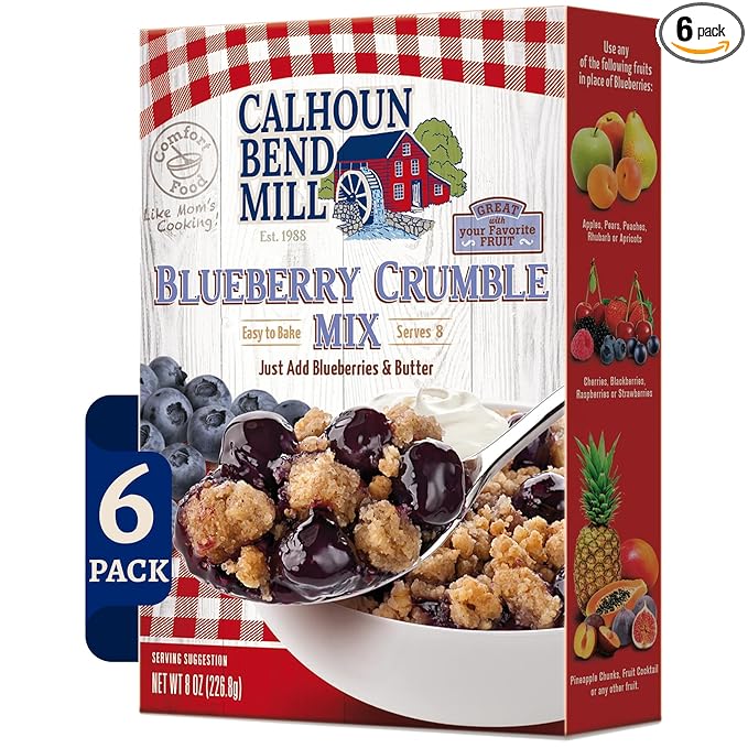 Calhoun Bend Mill Blueberry Crumble Mix | Delicious Easy to Make Crumble Dessert | Perfect for Blueberries or Your Favorite Fruits | Classic Dessert | Ideal for Baking Enthusiasts - 8 Oz (Pack of 6)