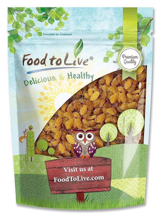 Food to Live California Jumbo Golden Raisins 1.5 Pounds – Seedless Sun-Dried No Added Oil No Added Sugar Kosher Vegan Raw Bulk