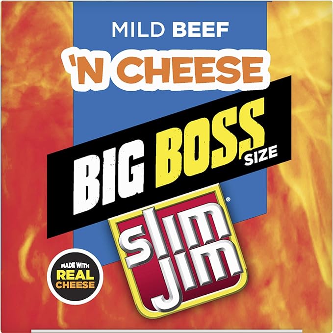 Slim Jim Beef 'N Cheese Smoked Meat Sticks Mild Flavor High Protein Easter Basket Stuffer for Men 3.0 oz. (18 Count)