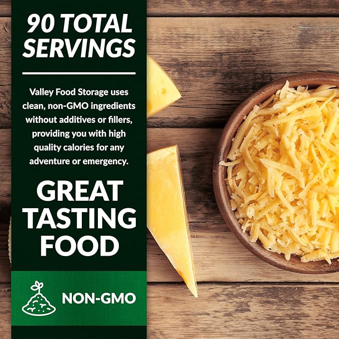 Valley Food Storage Freeze Dried Shredded Cheddar Cheese | 10-Bag Bucket 95 oz | Premium Emergency Food Supply 25 Year Shelf Life | Non-GMO Prepper Food for Cooking Camping &amp Long-Term Storage