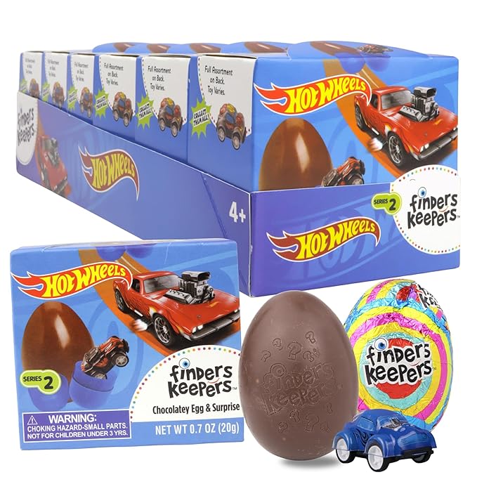 Finders Keepers Hot Wheel Series 2 Chocolatey Eggs with Mini Car Figurine Inside Christmas Stocking Stuffers Party Favor Candy 6 Count