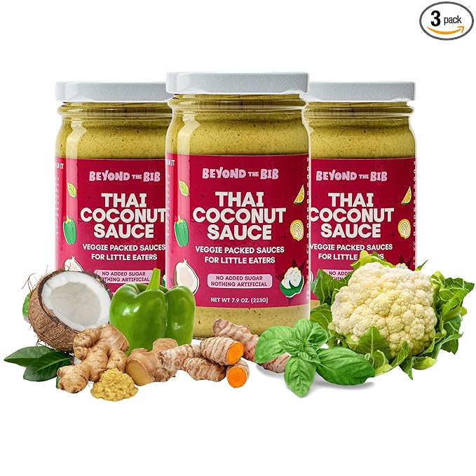 Beyond the Bib All Natural Toddler Sauces for Picky Eaters - Hidden Vegetables No Added Sugar Quick &amp Healthy Mealtime Solution - For 24+ Months (Thai Coconut Sauce - 3 Pack)