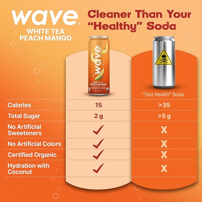 WAVE Sparkling Refreshers | Sparkling Juice | Organic Hydration | Low Calorie Drink | Lightly Carbonated Soda Alternative | No Added Sugar No Preservatives or Artificial Ingredients |12 Pack (White T