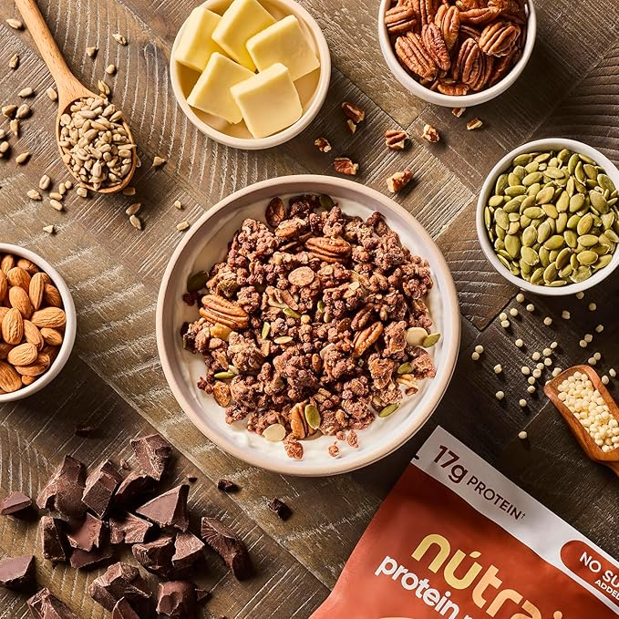 NuTrail 17g Protein Nut Granola Cereal Variety Pack No Sugar Added Keto Low Carb Gluten Free Grain Free Healthy Breakfast 8 oz. 3 Count