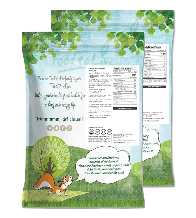 Food to Live Organic Dried Apple Rings 10 Pounds — Non-GMO Kosher Raw Vegan Unsulfured Sirtfood Bulk