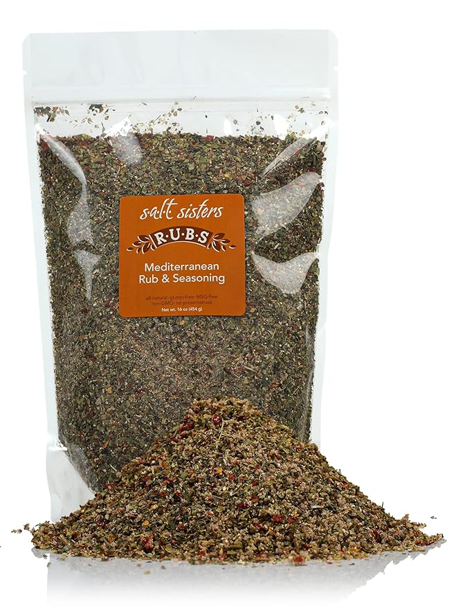 s.a.l.t. sisters Mediterranean Rub &amp Seasoning | All-Natural Gluten Free MSG Free Non-GMO | Dry &amp Wet Rub Seasoning Base | Versatile Use for Chicken Wings Brisket Pulled Pork and More |