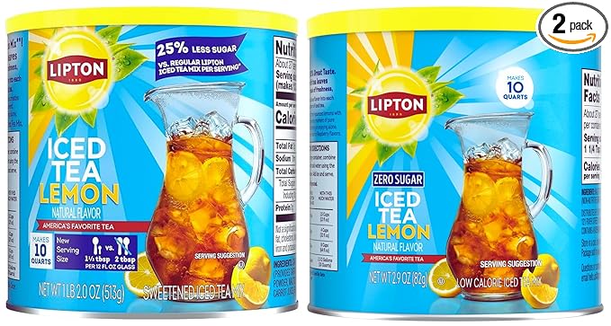 Lipton Lemon Iced Tea Mix Variety Pack – Zero Sugar &amp Reduced Sugar Black Tea Makes Total 20 Quarts | Refreshing Lemon Flavor Kosher OU Zero &amp Low Sugar Options